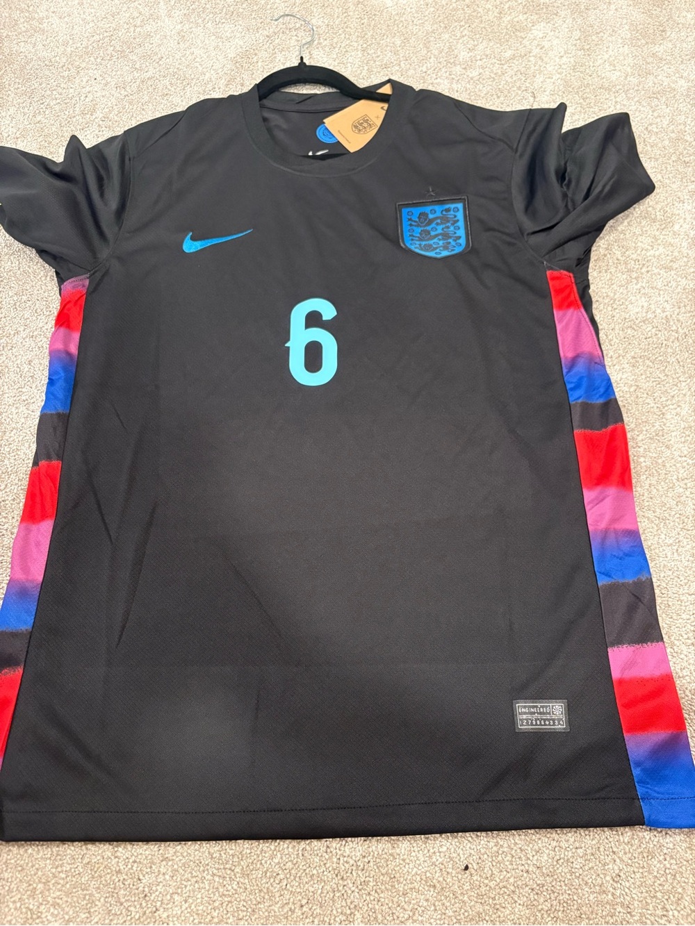 Nike Men’s Black Football England jersey slim fit #6 guehi jersey away